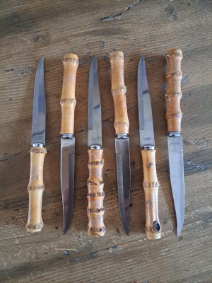 6 bamboe houten messen vintage