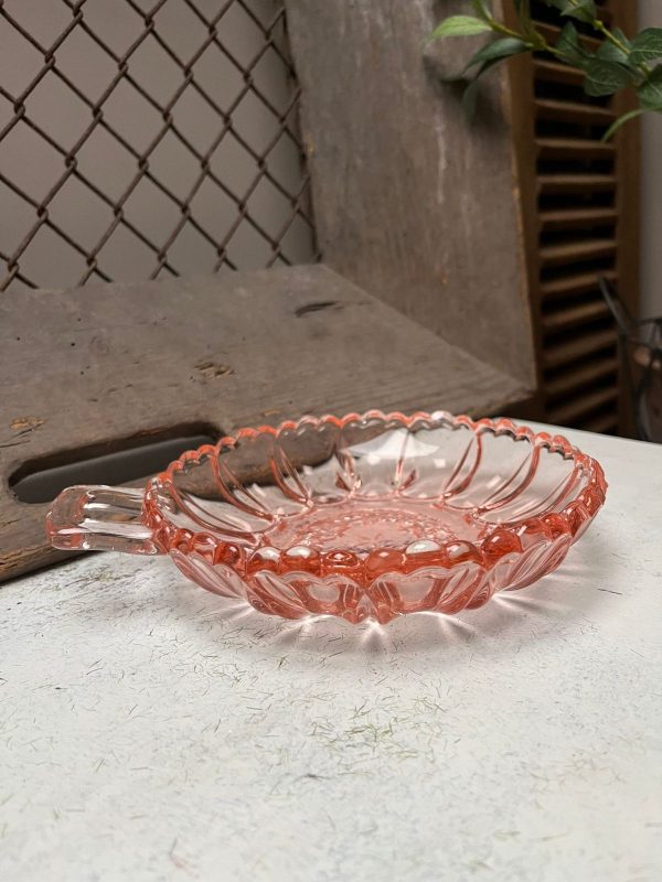 vintage roze glazen bonbon schaaltje - Afbeelding 3