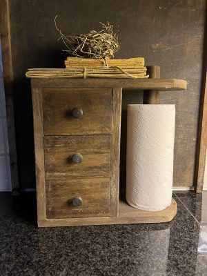 houten keukenrolhouder met 3 laatjes