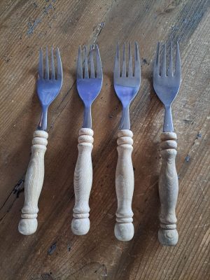 4 vintage vorken met houten handvat