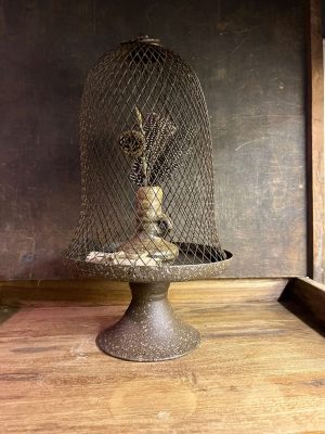 sober setje gaas stolp met vaasje,veren